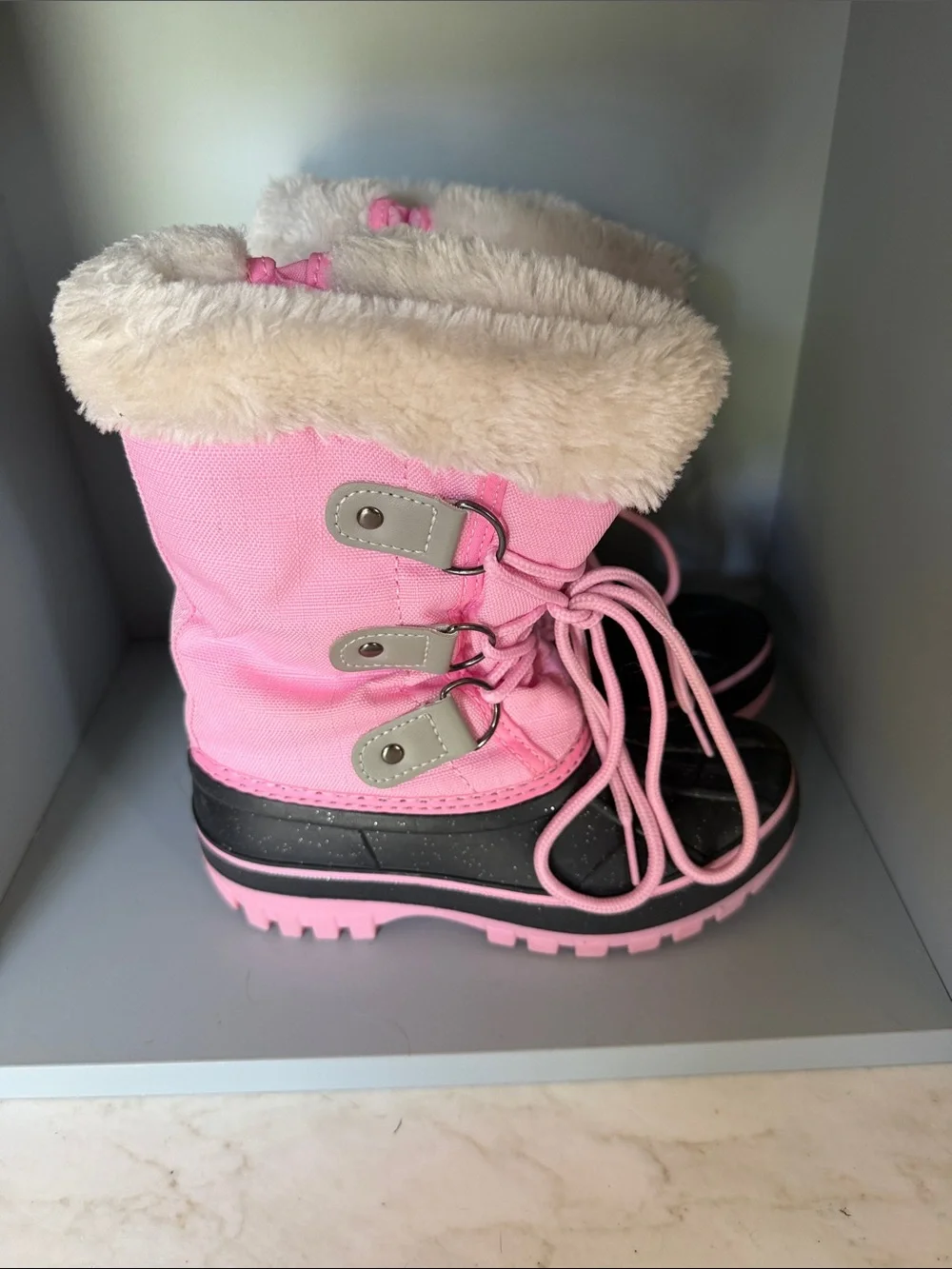 Dream Pairs Pink and Black Kids Snow Boots with Faux Fur Cuff